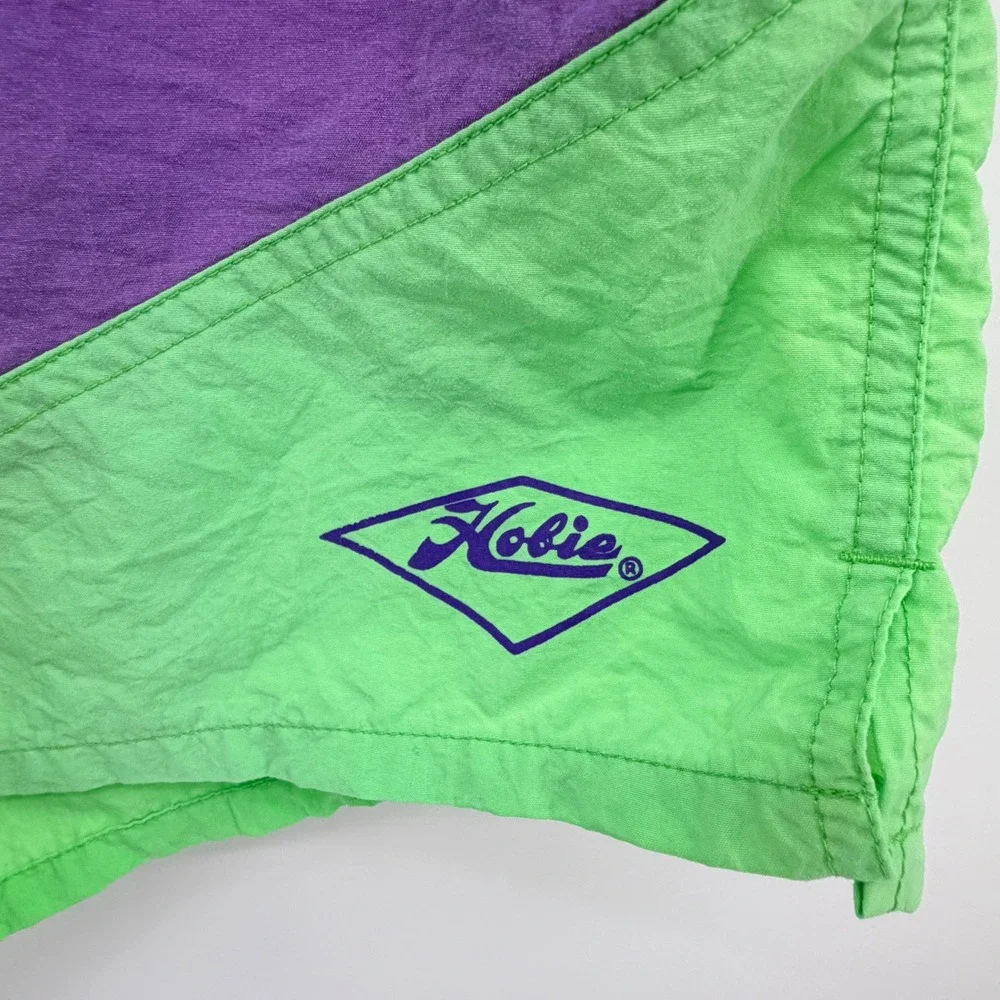 Hobie Swim Trunks Vintage L Green Purple Nylon Colorblock Mesh Lined Mens